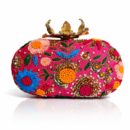 MAH-BANU CLUTCH Shocking Pink Floral Embroidered Single Side